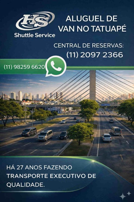 Aluguel de van no Tatuapé em São Paulo com transporte executivo da HS Shuttle Service, serviço profissional com motorista para empresas e eventos