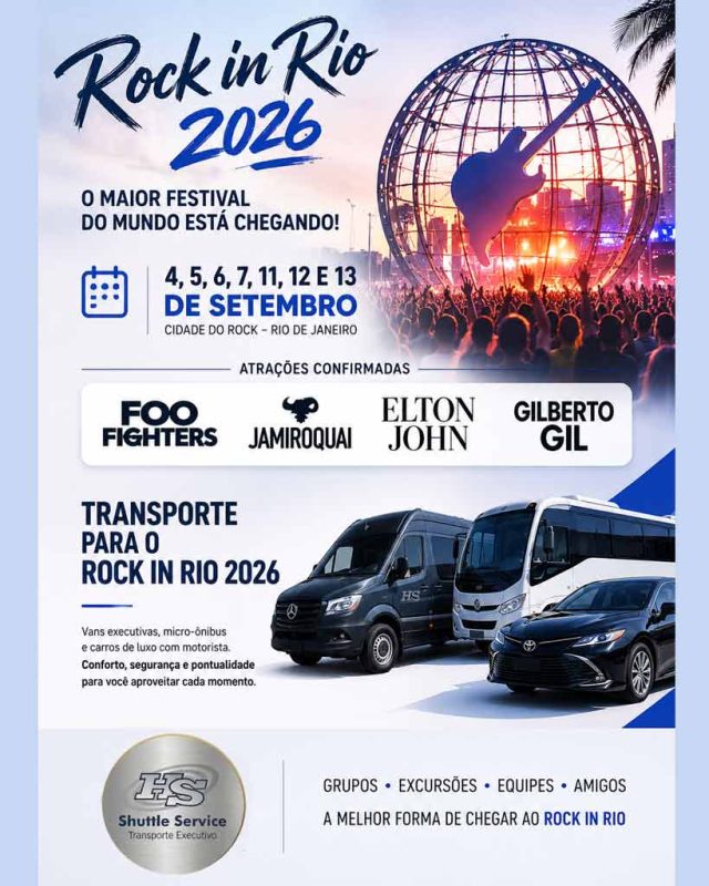 Transporte para o Rock In Rio 2026. Vans e Micro-ônibus