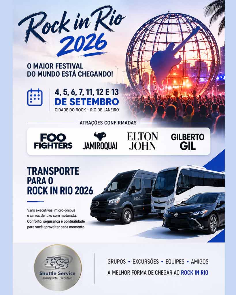 Transporte para o Rock In Rio 2026. Vans e Micro-ônibus